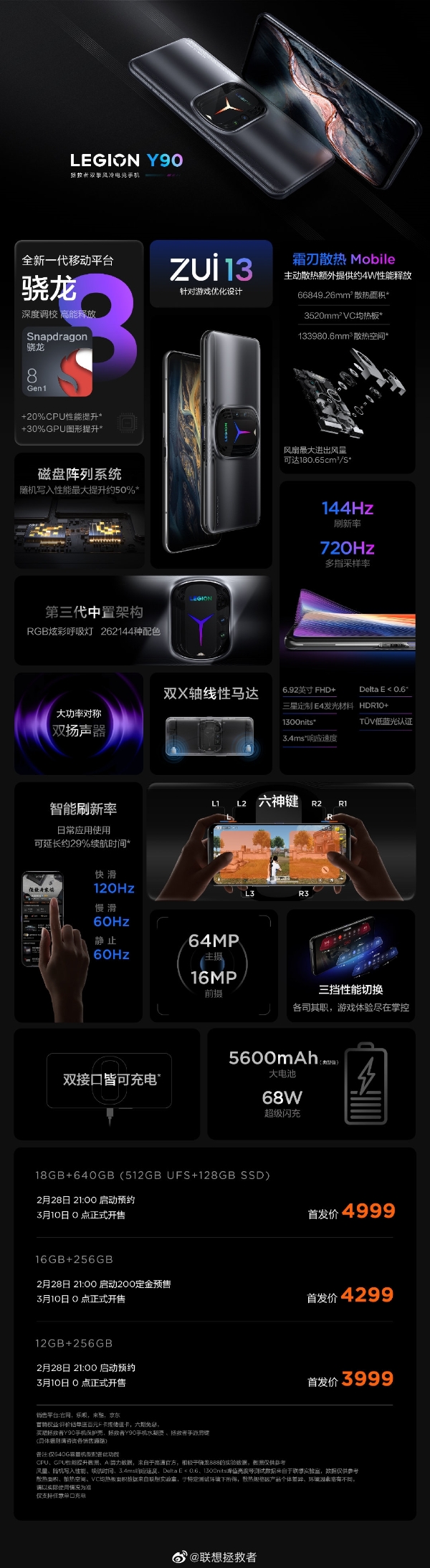 3999元起 拯救者Y90电竞手机发布：骁龙8+SSD