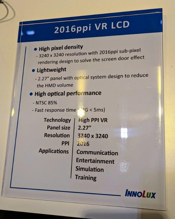 2022 Display Week：JDI和群创光电展示适配于VR头显的3K LCD