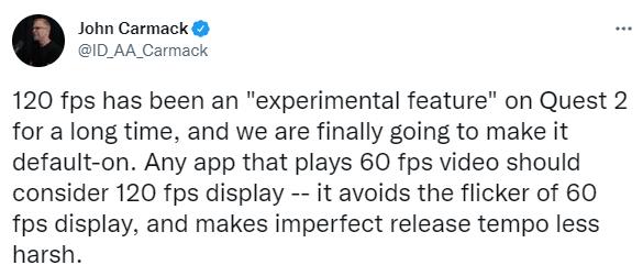 Meta Quest 2“120Hz”刷新率模式即将为默认选项