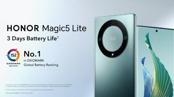 荣耀Magic 5 Lite得奖了：DXO电池性能排行榜第一