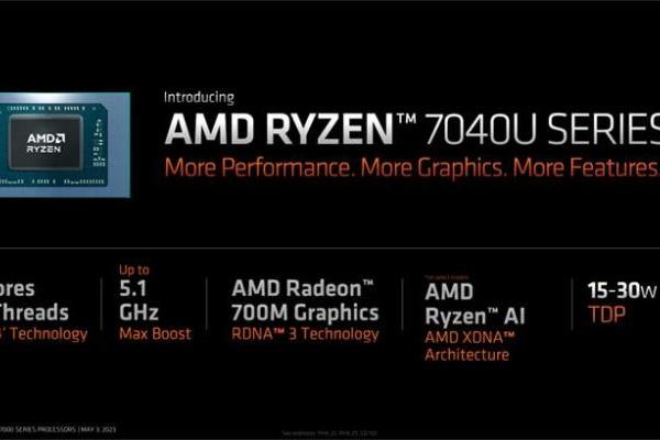 AMD正式发布锐龙7040U系列APU，性能超苹果M2