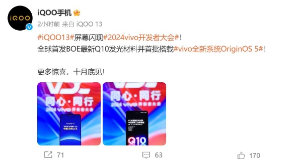 首发京东方Q10发光材料：iQOO 13真机屏幕亮相VDC