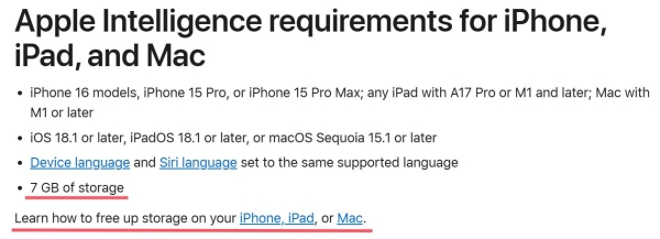 Apple Intelligence占用空间膨胀：128GB iPhone危险了
