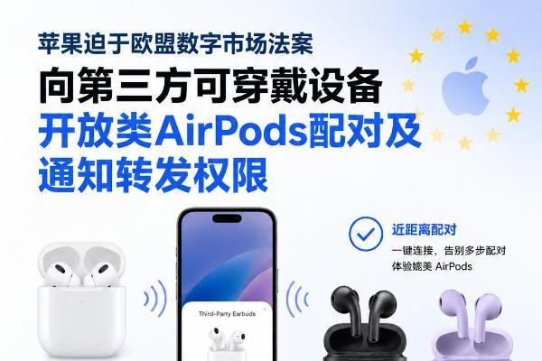 iOS 26.5正式向欧盟第三方穿戴设备开放类AirPods配对及通知转发权限