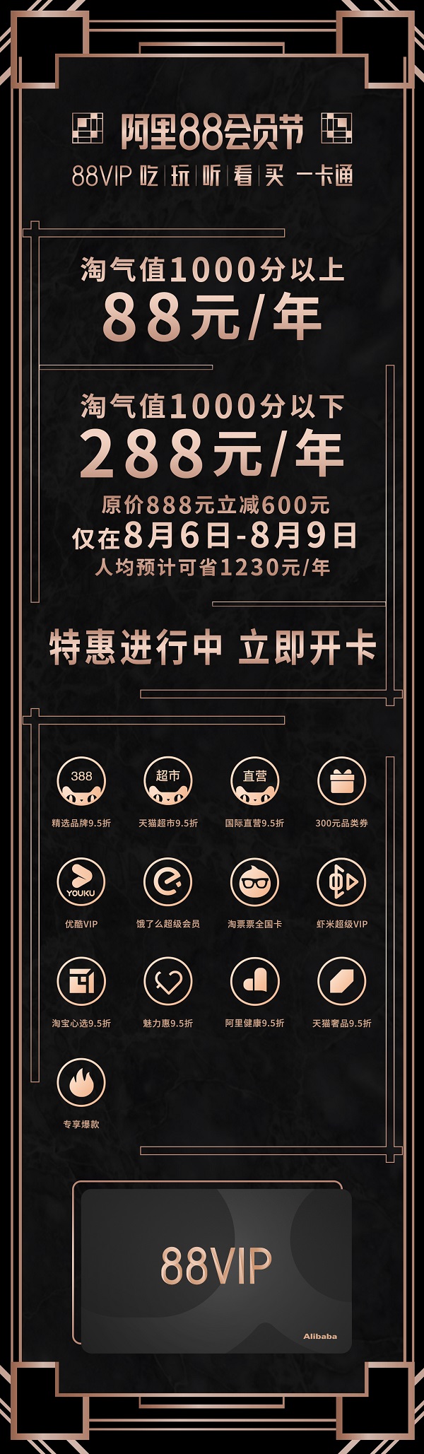 淘气值不到1000也能288元年享受阿里88vip