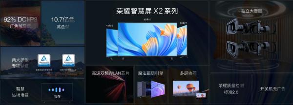  荣耀智慧屏X2系列正式发布，支持Magic系列手机本地4K HDR10无线投屏