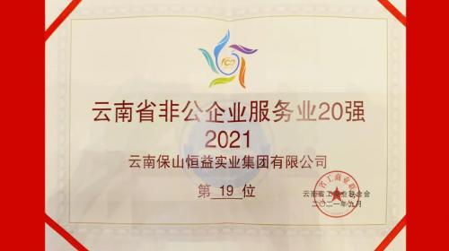 恒益集团荣登2021年云南省非公企业百强榜