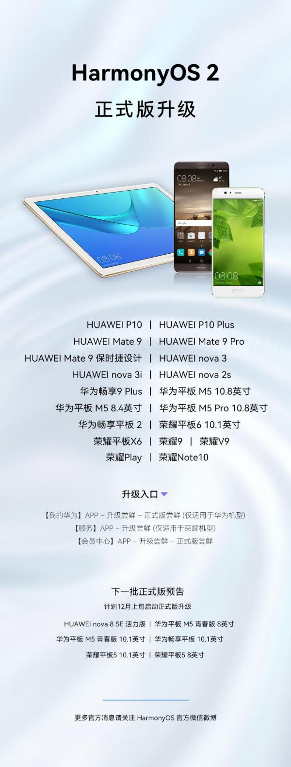 HarmonyOS 2升级最新进展，Mate 9系列等19款设备可升级正式版