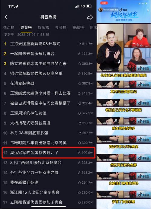  抖音“超级冬道主应援团”系列直播开播，王濛：我的金牌都在博物馆
