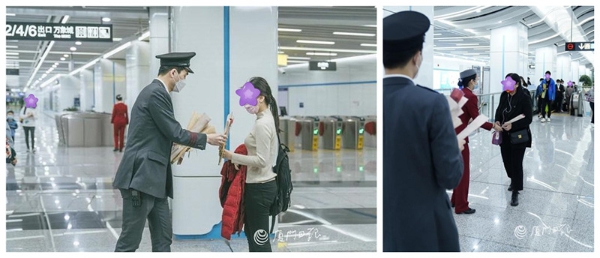  厦门地铁VS厦门美莱为女性乘客献花|3.8美莱向女性乘客送上节日问候