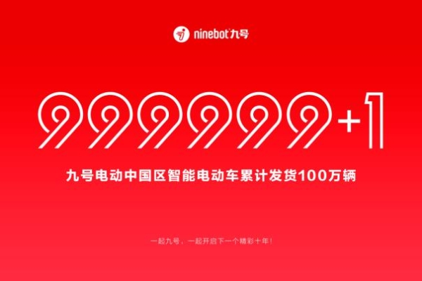 国内出货第100万辆！九号智能电动两轮车高速发展又一里程碑