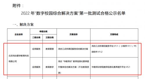 “鸿合三点伴”成功入选中央电化教育馆“数字校园综合解决方案”