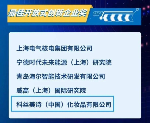 科丝美诗荣获中国创新挑战赛“最佳开放式创新企业”奖 