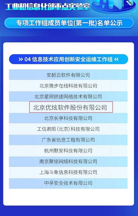  优炫软件首批入选工信部重点实验室两个专项工作组