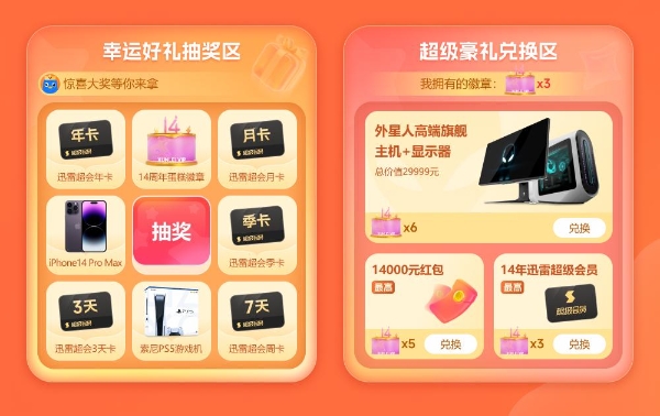 迅雷会员14周年庆 低至4.6折开会员还将获得惊喜周年庆大礼包 