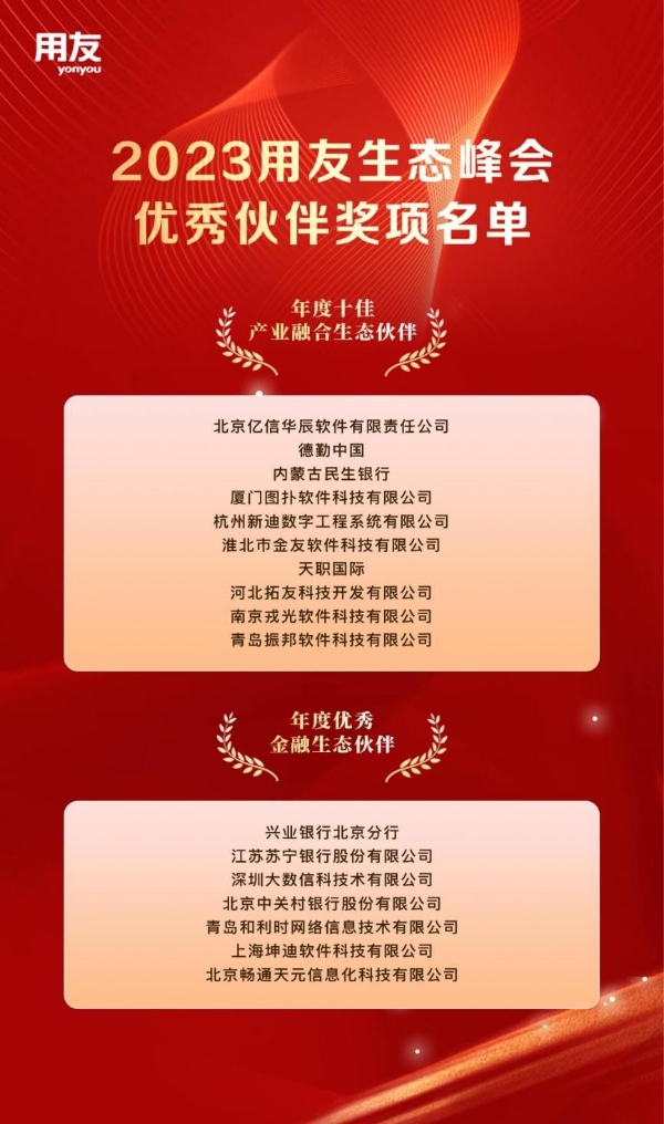 聚合生态，笃行致远！用友年度优秀生态伙伴榜单揭晓！
