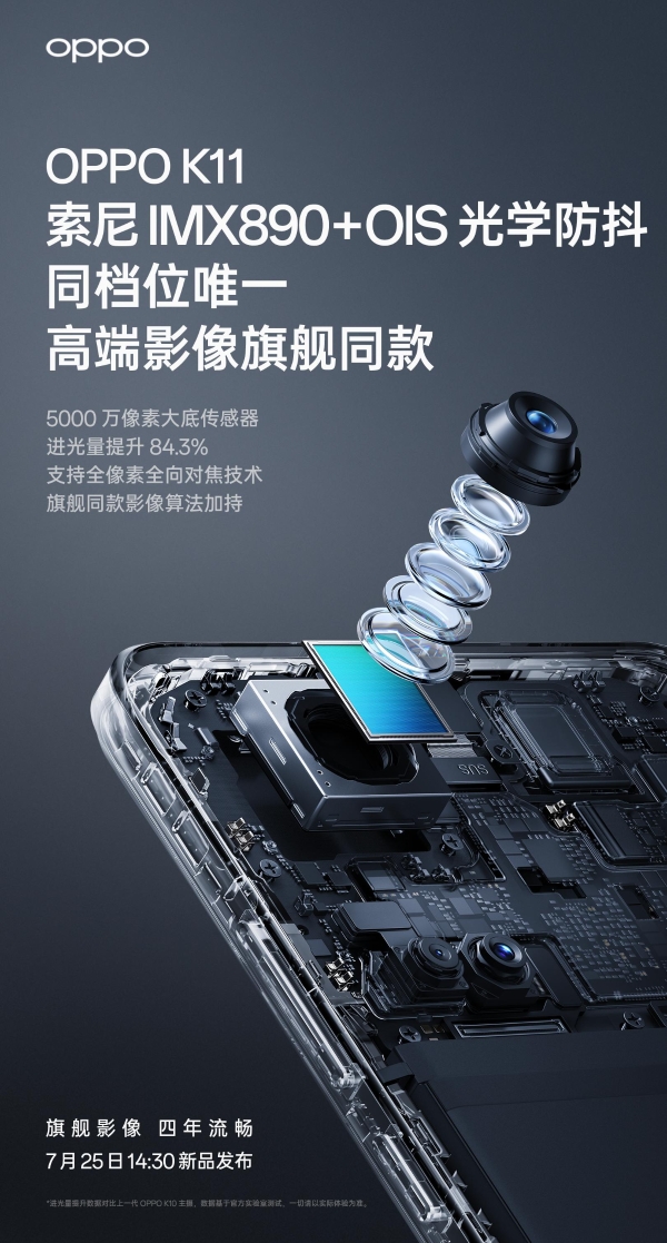 IMX890+OIS光学防抖，OPPO K11定档7月25日，普及旗舰影像