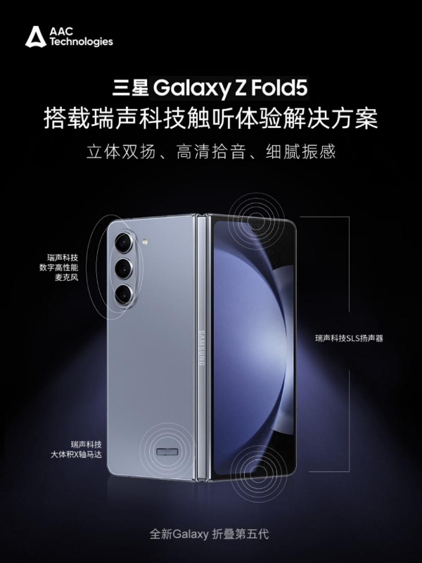 三星折叠旗舰Galaxy Z Fold5发布！搭载瑞声科技触听体验解决方案