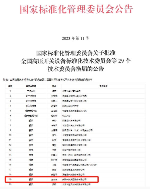  荣联云计算专家当选全国信息技术标准化技术委员会委员