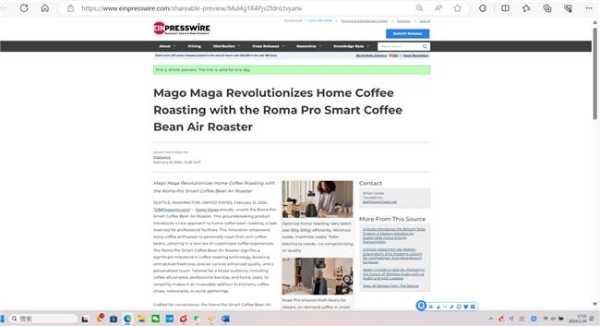  Mago Maga 用Roma Pro智能咖啡豆热风烘焙机 革命性地改变了家庭咖啡烘焙