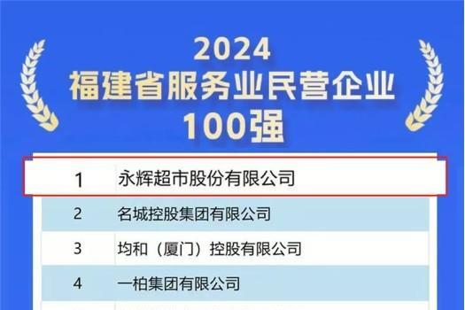 永辉超市连续7年蝉联福建民营企业100强