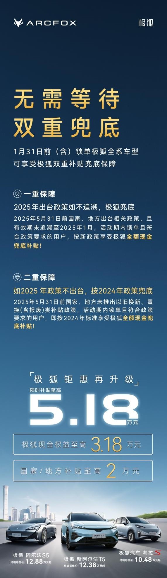 新能源汽车“国补”空窗期，国家队北汽极狐出手推出“双重兜底”方案