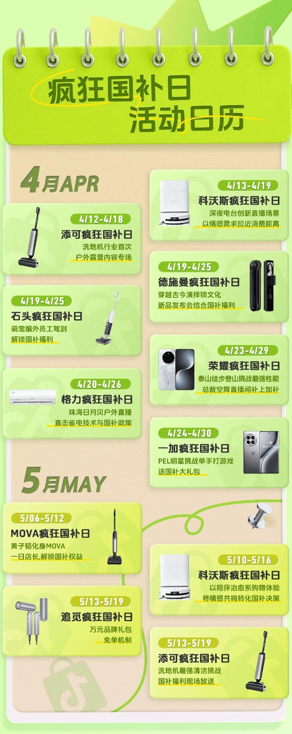  “疯狂国补日”四五月加码再变身？上抖音享国补的背后，耐消行业商家机会来了 