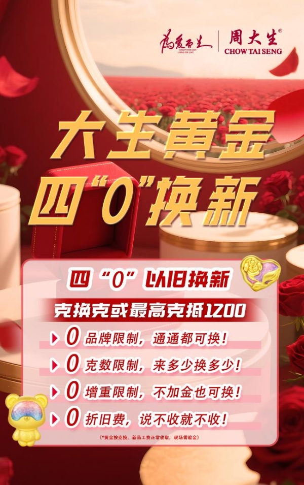 周大生珠宝“四零”以旧换新活动火热进行，为消费者带来超值让利
