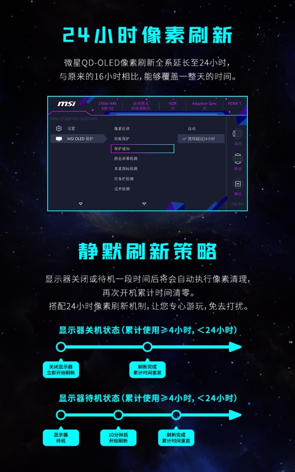微星MAG 272QP QD-OLED X50流光显示器发布：500Hz超高刷，附赠磁吸遮光罩，618首发享百元福利