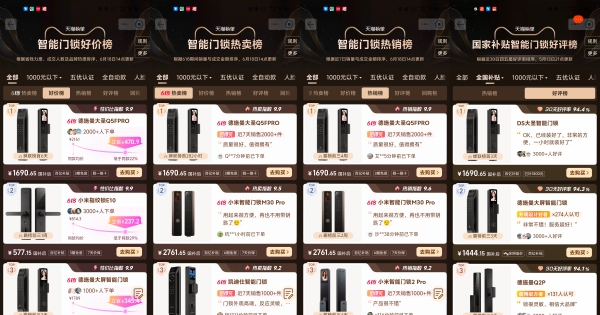 德施曼Q5FPro智能锁拿下多个电商官榜第一，成618国民爆款