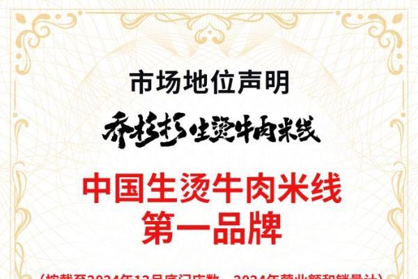 沙利文权威认证！乔杉杉登顶“中国生烫牛肉米线第一品牌”