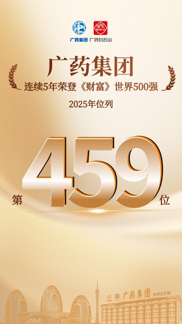 广药集团连续5年上榜《财富》世界500强，今年位居第459位！ 