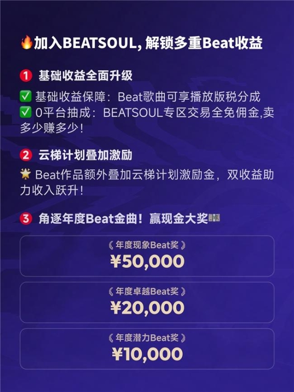 网易云音乐BEATSOUL激励计划上线，免佣金+最高5万元现金奖 