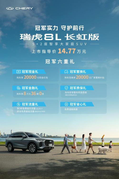  冠军座驾限时12.77万，六重好礼加持，瑞虎8L长虹版让家庭出行一步到位