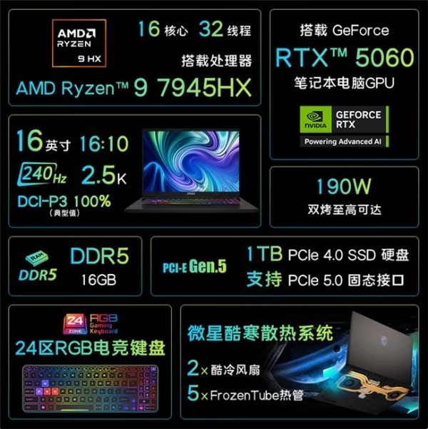 微星神影16锐龙版国补到手6319.2热卖中！7945HX+5060组合的越级体验 
