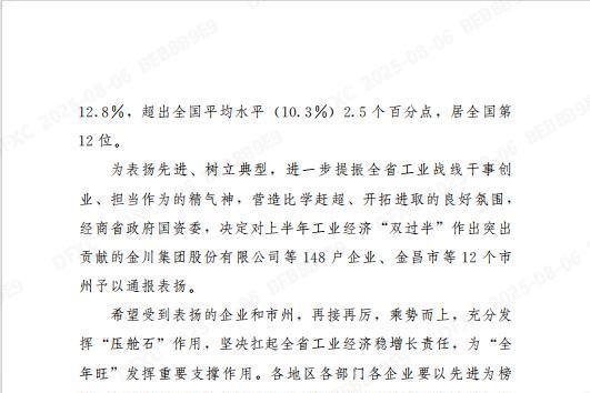 德福科技子公司德福新材获甘肃省通报表扬 彰显工业经济标杆力量 