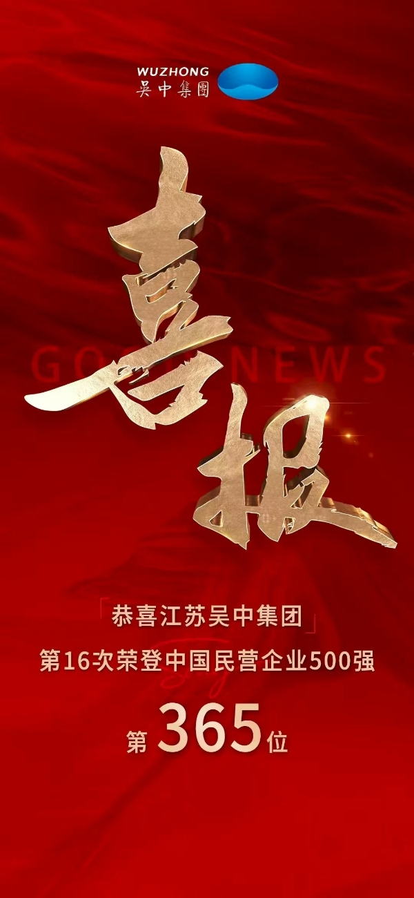 365位！吴中集团16次入中国民企500强，创新驱动高质量腾飞！ 