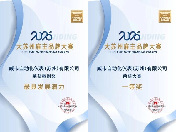 德资企业威卡荣获2025"大苏州雇主品牌一等奖"及"最具发展潜力奖" 