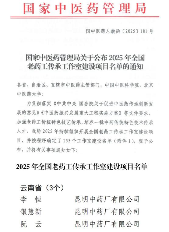 昆中药三名专家入选“全国老药工传承工作室”建设项目名单