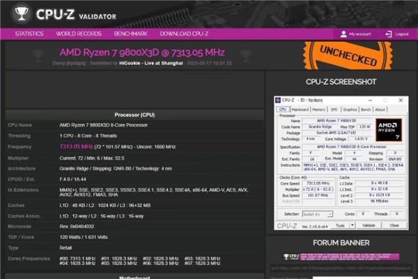 7.3GHz新纪录！HiCookie再创9800X3D+技嘉X870主板超频战绩 