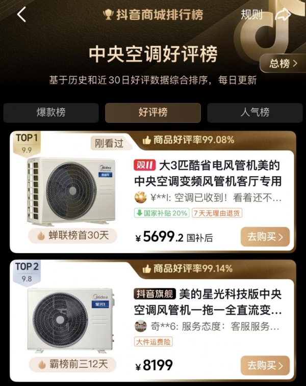 美的中央空调双十一捷报频传，抖音平台强势领跑！ 