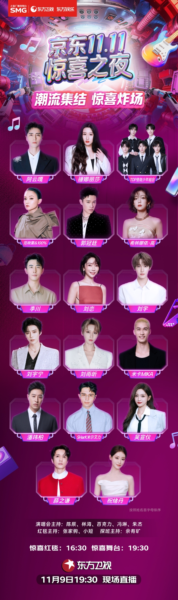 官宣!潘玮柏、薛之谦等实力唱将惊喜加盟《京东11.11惊喜之夜》!
