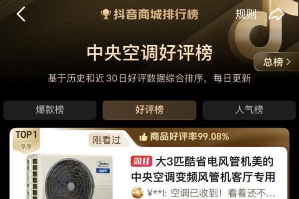 美的中央空调双十一捷报频传，抖音平台强势领跑！ 