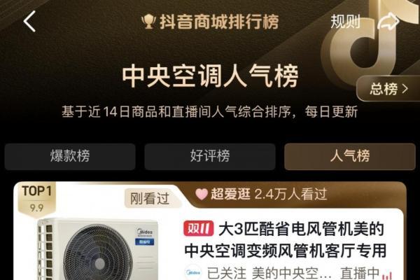 美的中央空调双十一捷报频传，抖音平台强势领跑！ 
