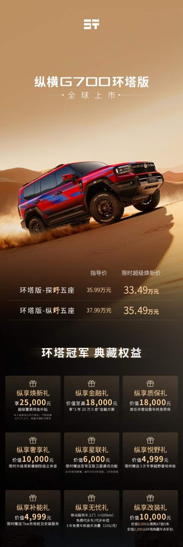 环塔赛事基因赋能，纵横G700环塔版全球首发上市33.49万起开售 