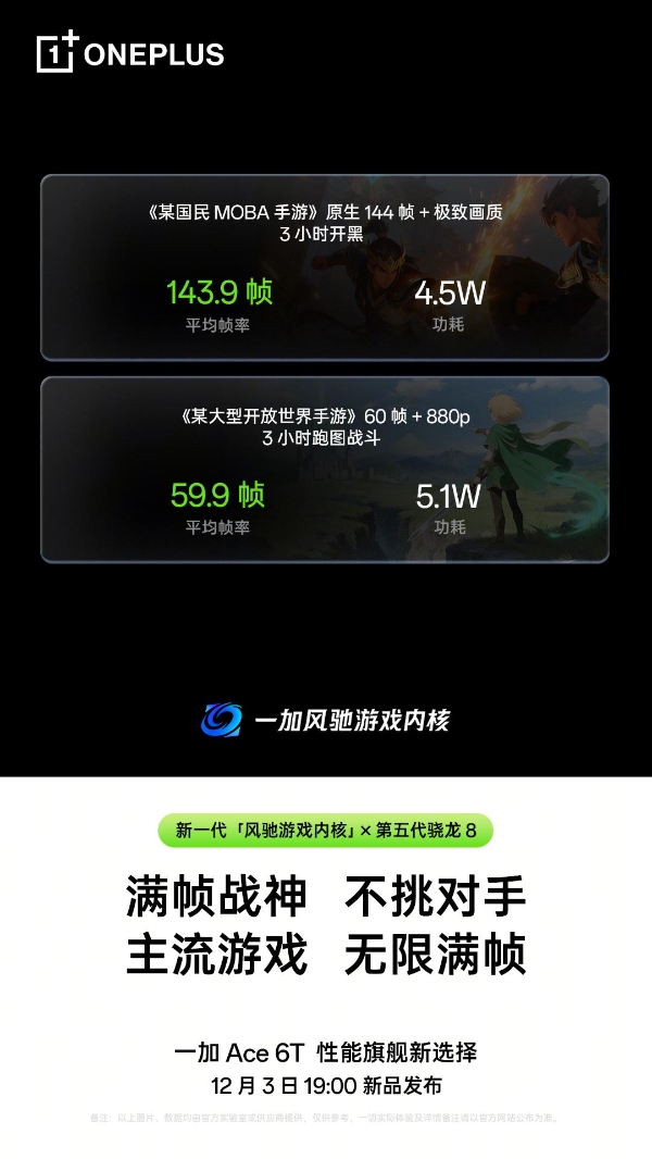 性能旗舰新选择 一加 Ace 6T定档12月3日发布 