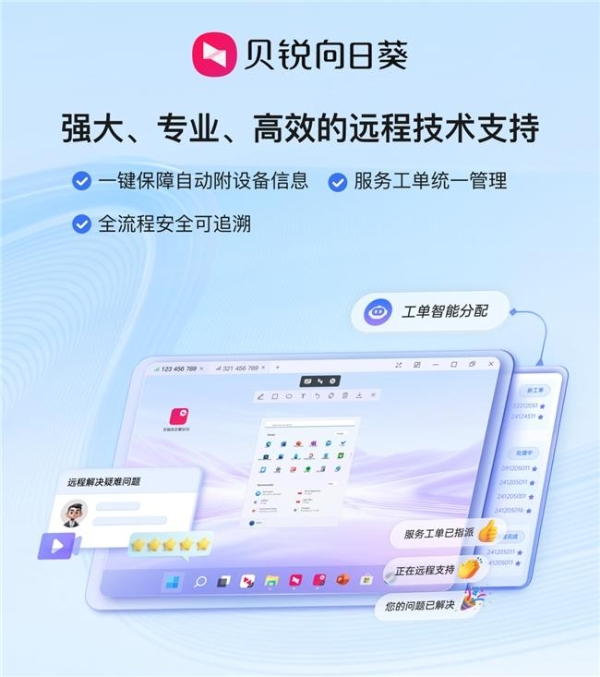 高效远程、软件定制、管理追溯、工单平台，这些向日葵远程技术支持方案均具备 