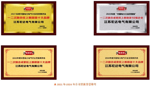 祝贺！江苏宏达电气有限公司获2025年度“一二次融合成套柱上断路器十大品牌”荣誉称号！ 