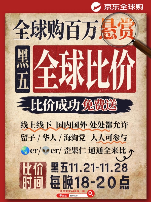 百万悬赏全球比价！京东全球购携手全球零售巨头开启“黑五全球购物季” 