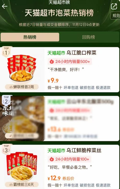 双11全网销售额破3788万，乌江榨菜实力领跑佐餐赛道